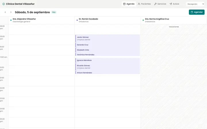 Pantalla del sistema Agenda y expediente