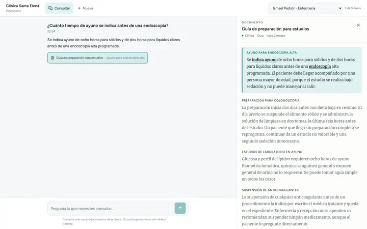 Pantalla del sistema Asistente de protocolos clínicos