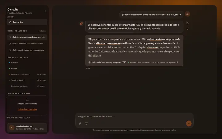 Pantalla del sistema Asistente de documentos